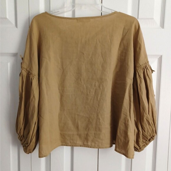 Niko And... Women's Linen 3/4 baloon Sleeve Shirt Beige Size 4 - Picture 5 of 7
